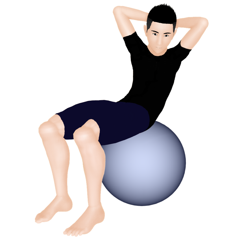 バランスボール腹筋ツイスト手頭
